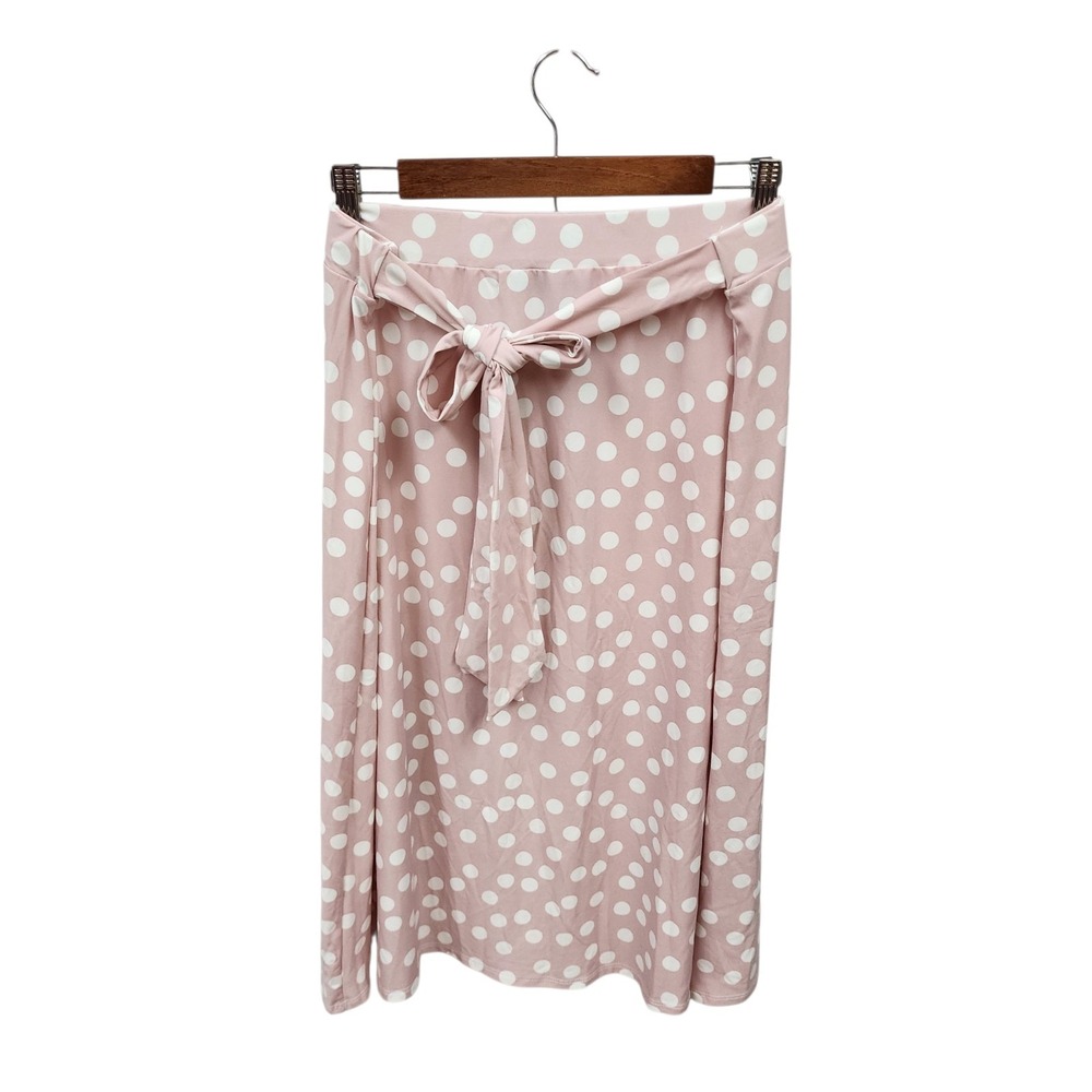 Melissa Paige Skirt Women XL Pink Polka Dot Belted Midi Mid Casual